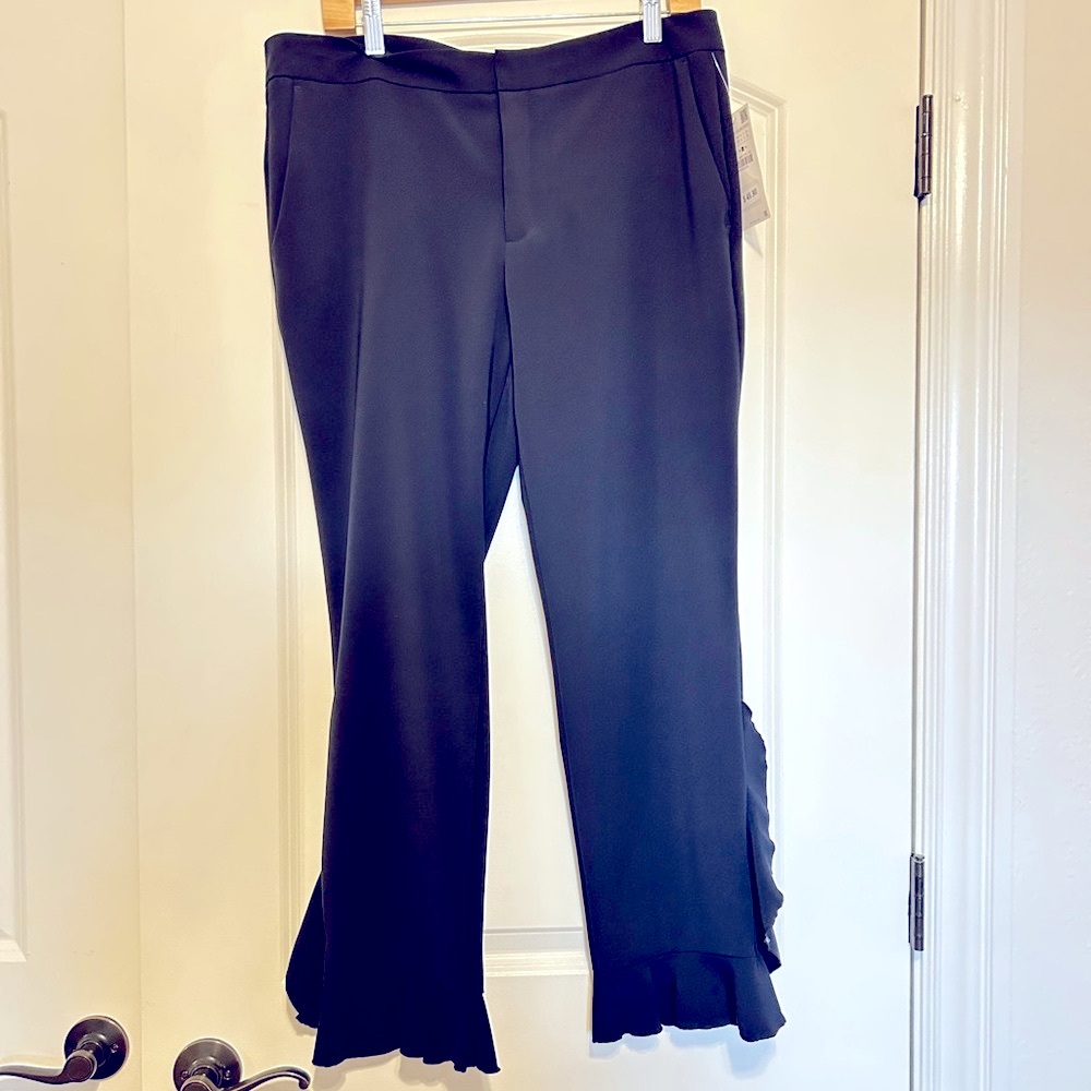 ZARA | Navy Ruffle Hem Trousers